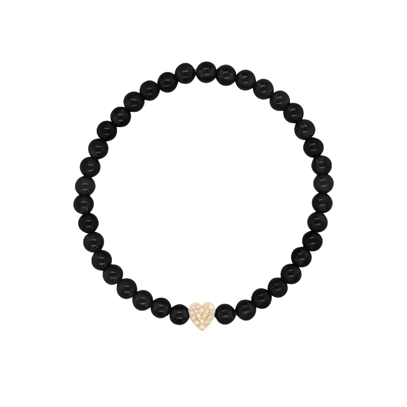 Black Heart 18K Gold Plated Bracelet w. Onyx & Diamond