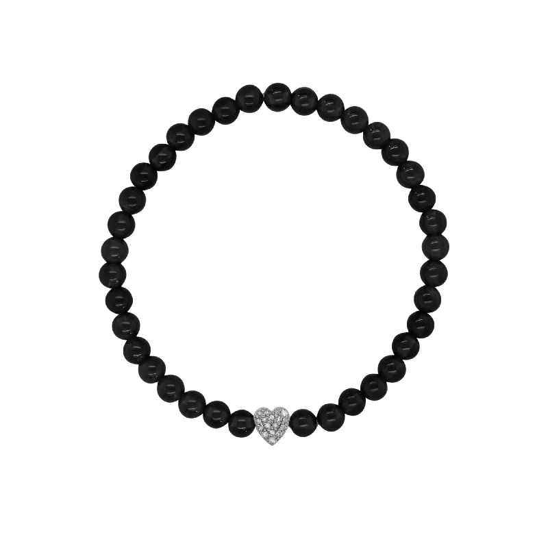 Black Heart Black Silver Bracelet w. Onyx & Diamond