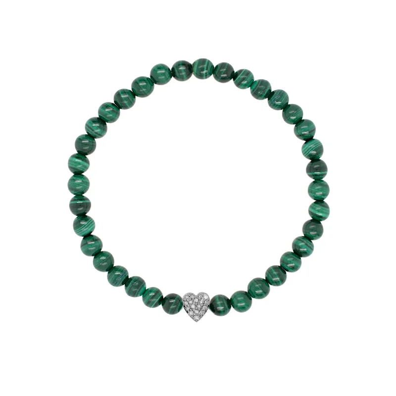 Heart Black Silver Bracelet w. Malachite & Diamond