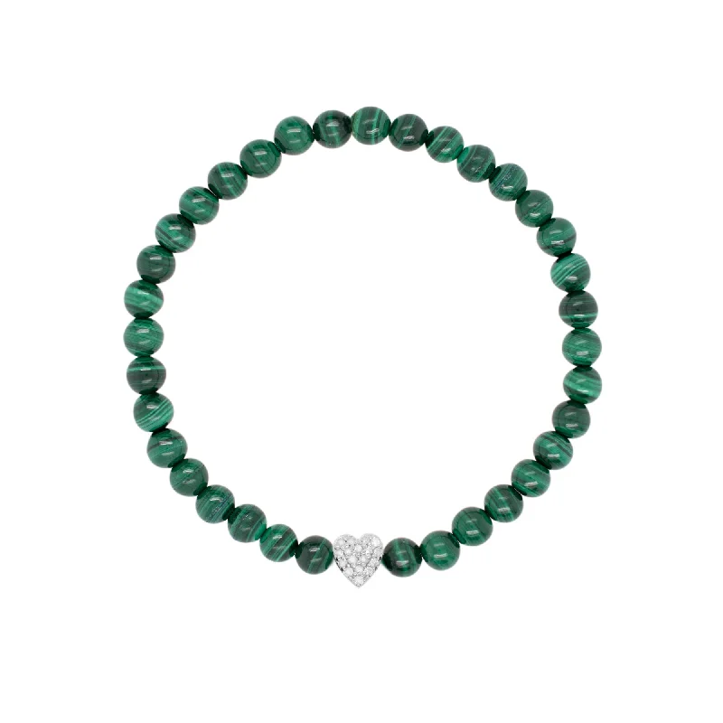 Heart Silver Bracelet w. Malachite & Diamond