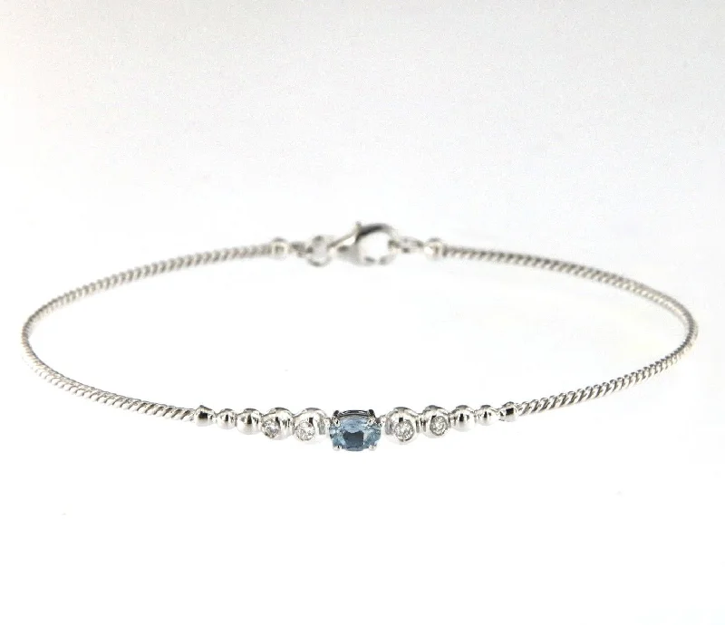 Bubble 18K White Gold Bracelet w. Diamonds & Blue Aquamarine