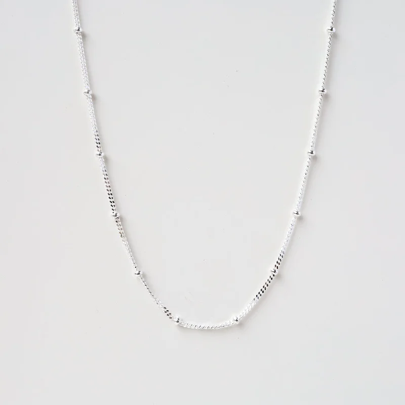 Sterling Silver Curb Chain with Bead Stations - 16" to 18"