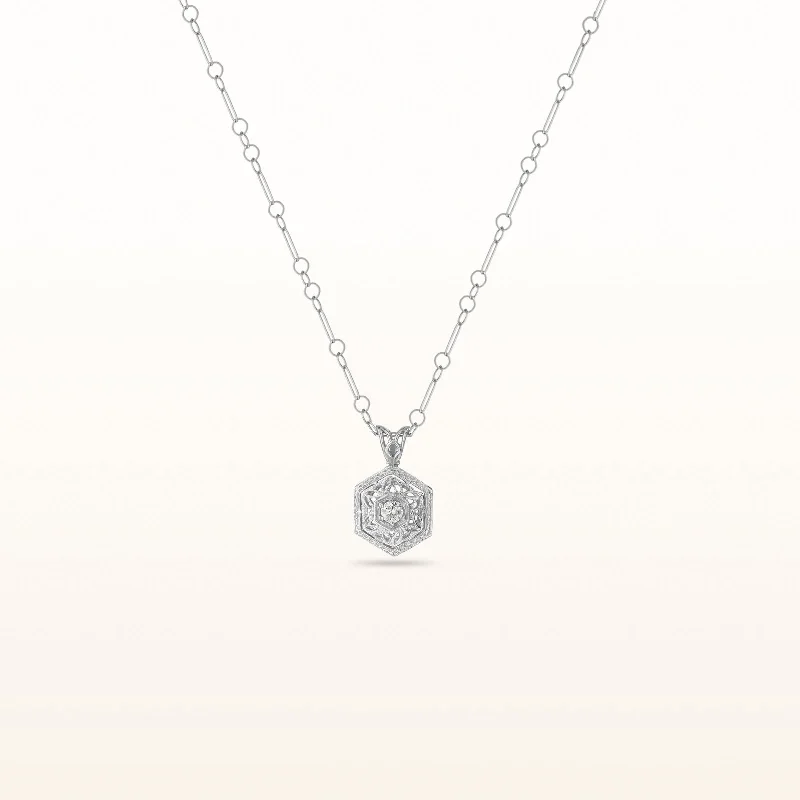 Diamond Hexagon Pendant in 14kt White Gold