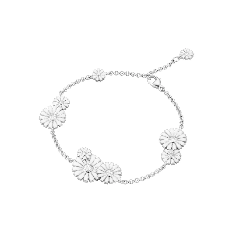 Daisy Layered Silver Bracelet w. White Enamel