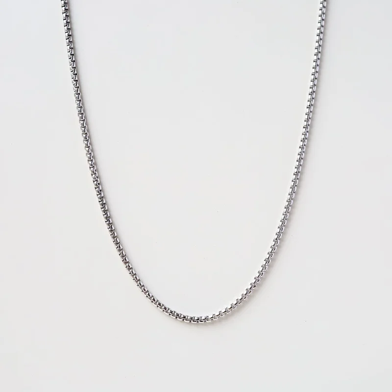 Rhodium Plated Silver Rounded Box Chain - 18"