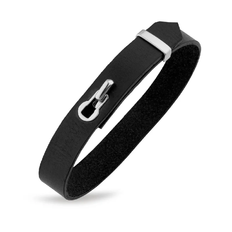 Revolution Black Leather 18K Whitegold Bracelet