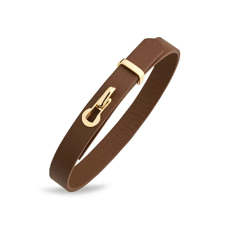 Revolution Brown Leather 18K Gold Bracelet