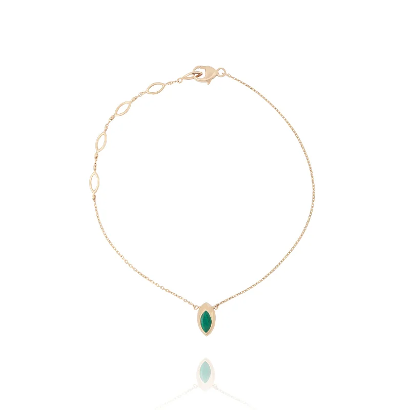 Swinging Pendant 18K Rosegold Bracelet w. Malachite & Pearl