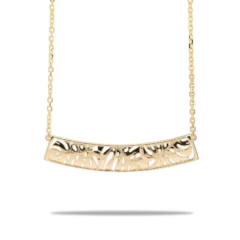 16-18" Adjustable Monstera Necklace in Gold - 55mm