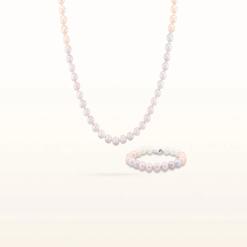 Multi-Colored Freshwater Cultured Pearl Necklace and Bracelet Set