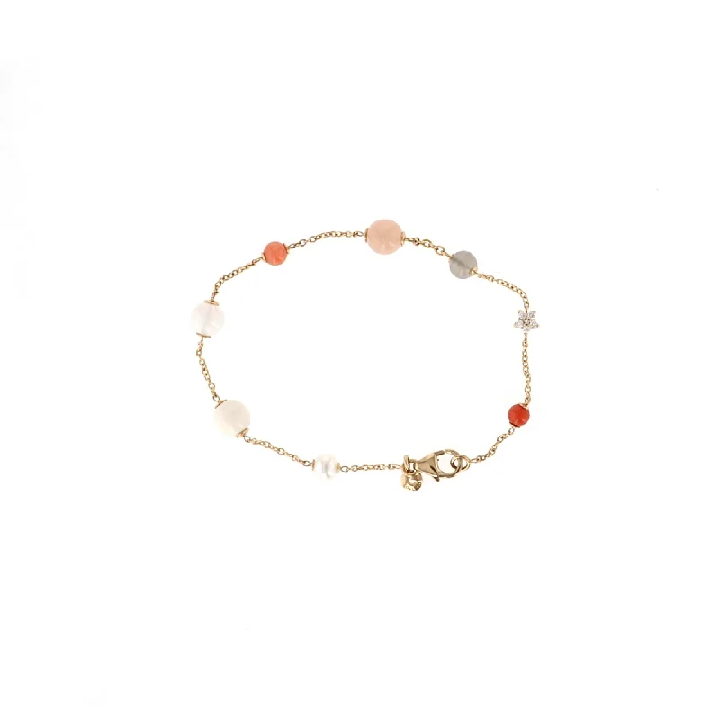 Shooting Stars 18K Gold Bracelet w. Moonstone, Coral & Diamonds