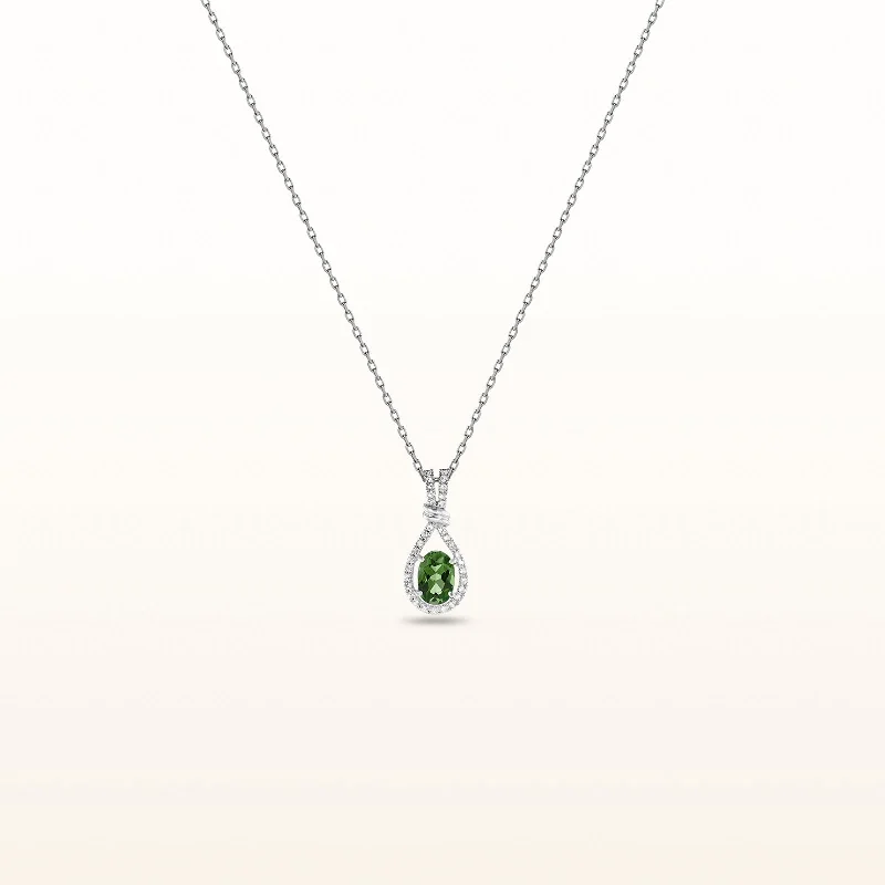 Oval Gemstone and White Sapphire Teardrop Pendant in 14kt White Gold