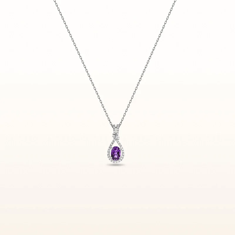 Oval Gemstone and White Sapphire Teardrop Pendant in 925 Sterling Silver