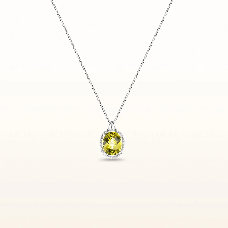 Oval Gemstone Pendant with Diamond Accent Halo in 925 Sterling Silver