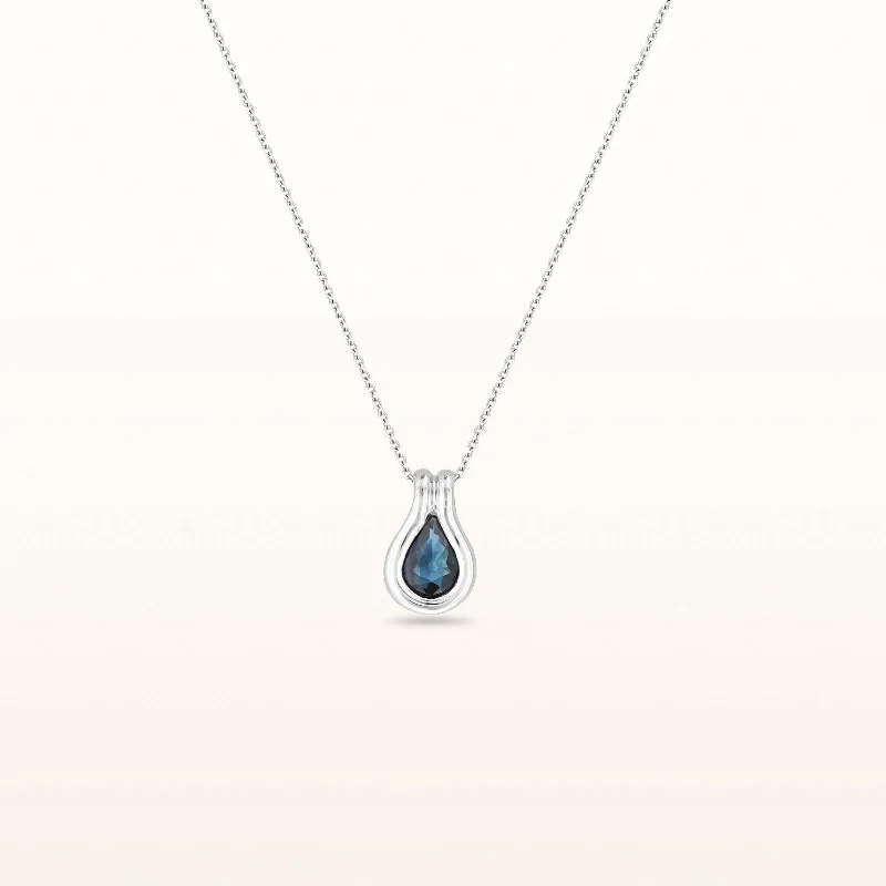 Pear Shaped Blue Sapphire Pendant in 14kt White Gold