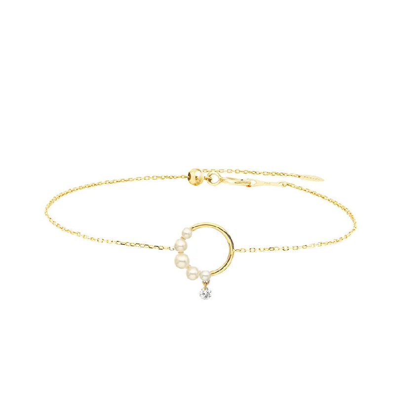 Half Pearl Aphrodite 18K Gold Bracelet w. Diamond & Pearls