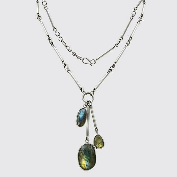 Labradorite Bar Chain With Stone Charms Necklace