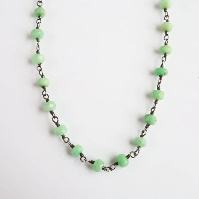 Chrysoprase Oxidized Rosary Chain Necklace