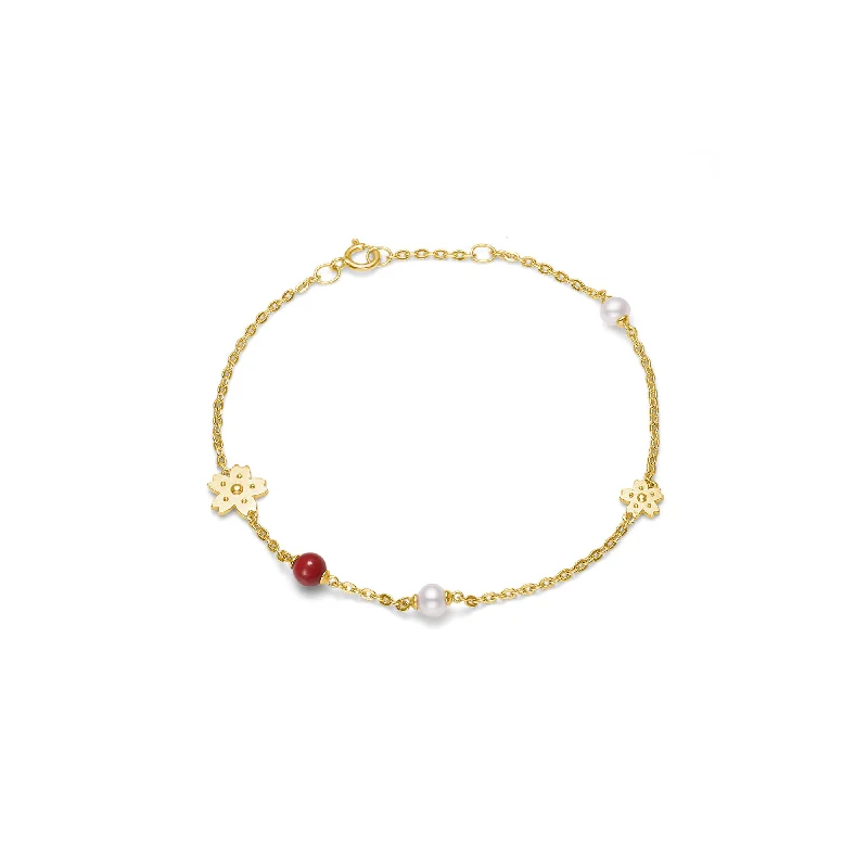 Sakura Gold Plated Bracelet w. Pearl & Coral