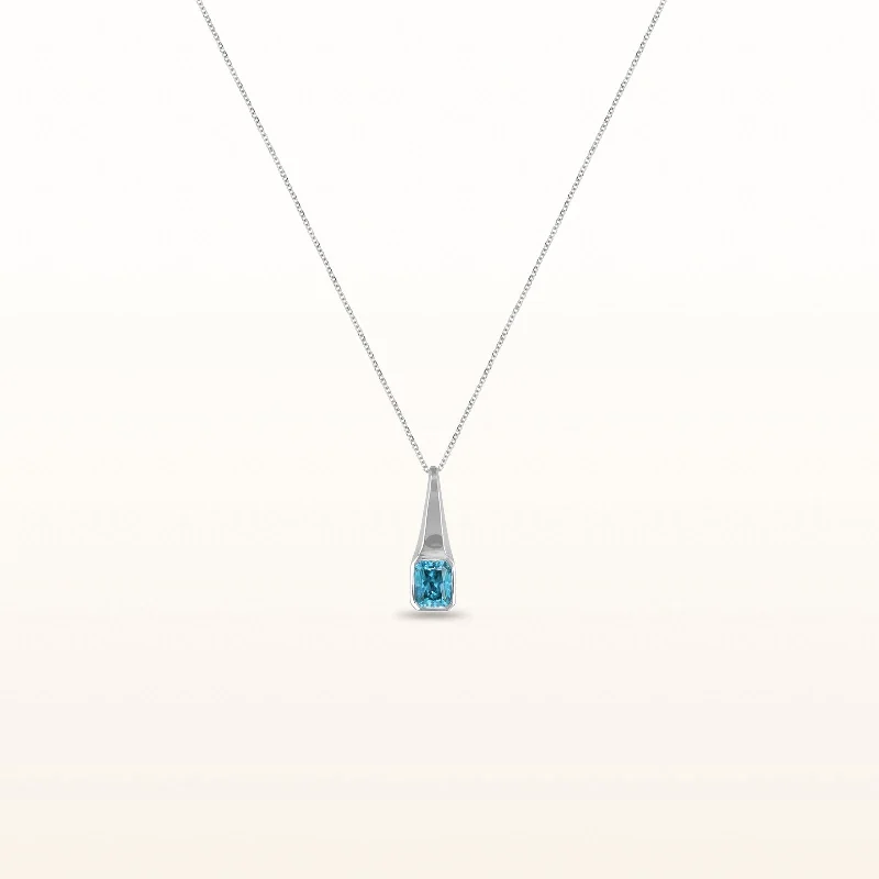 Radiant Cut Blue Zircon Pendant in 14kt White Gold