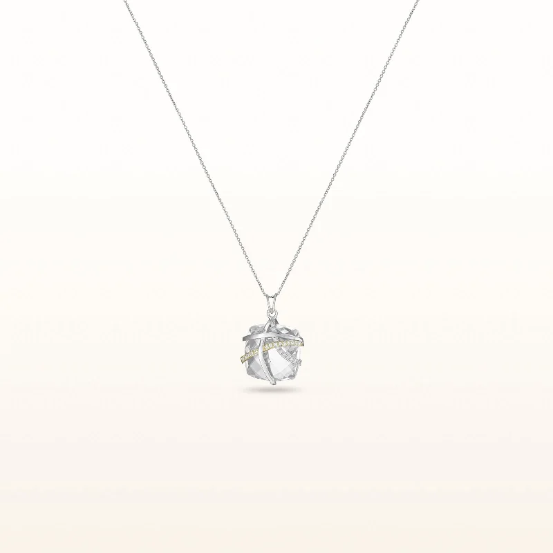 Rock Crystal Quartz and Diamond Pendant in Sterling Silver and 14kt Yellow Gold