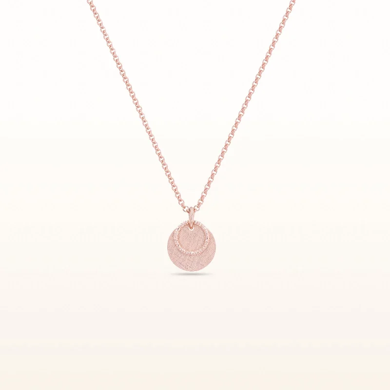 Rose Gold Plated 925 Sterling Silver Brushed Disc and Circle Link Petite Pendant