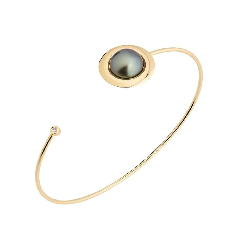 Cosmo Orion 18K Gold Bangle w. Pearl & Diamond