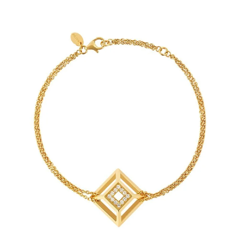 Icon Pyramid 18K Gold Plated or Silver Bracelet w. Diamond