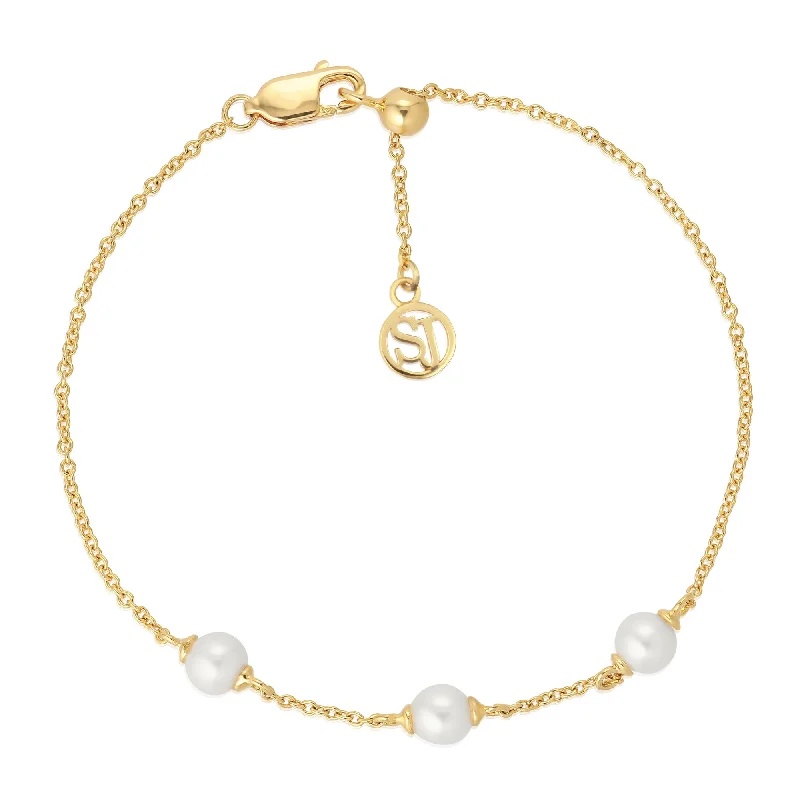 Padua Three 18K Gold Plated Bracelet w. Pearls