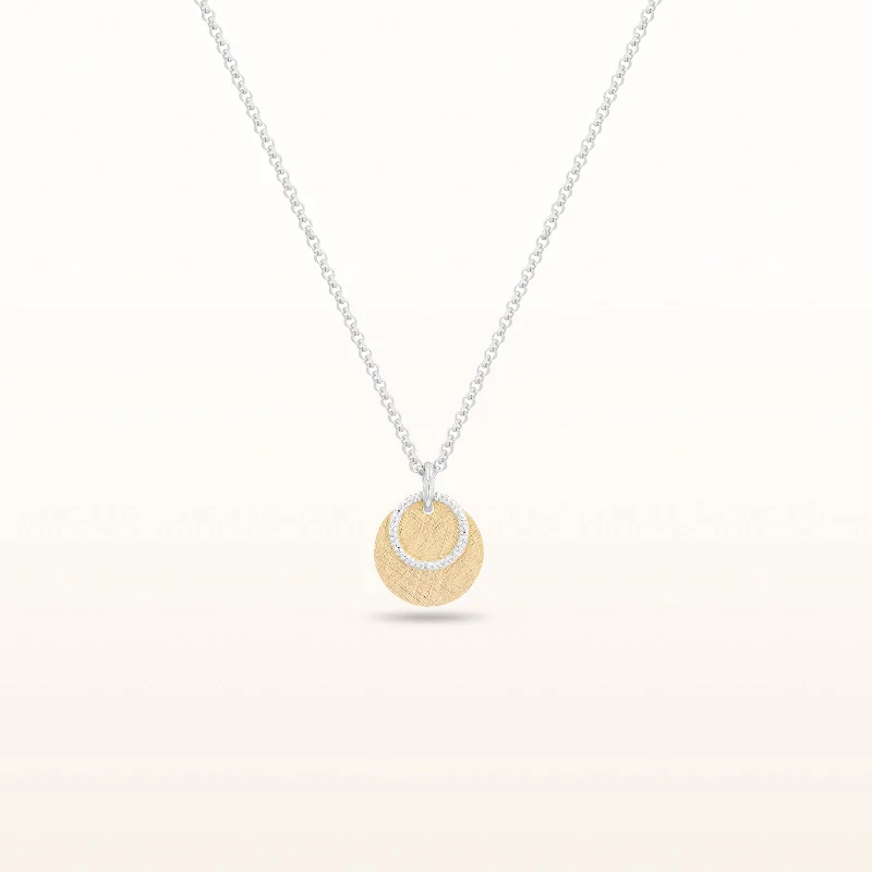 Two-Tone 925 Sterling Silver Brushed Disc and Circle Link Petite Pendant