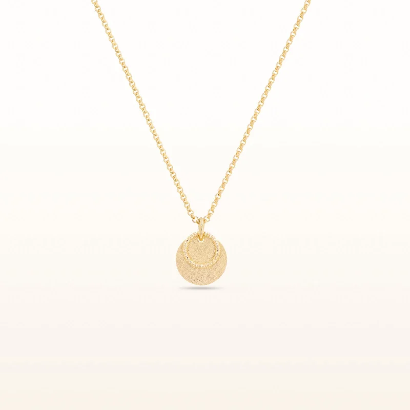 Yellow Gold Plated 925 Sterling Silver Brushed Disc and Circle Link Petite Pendant