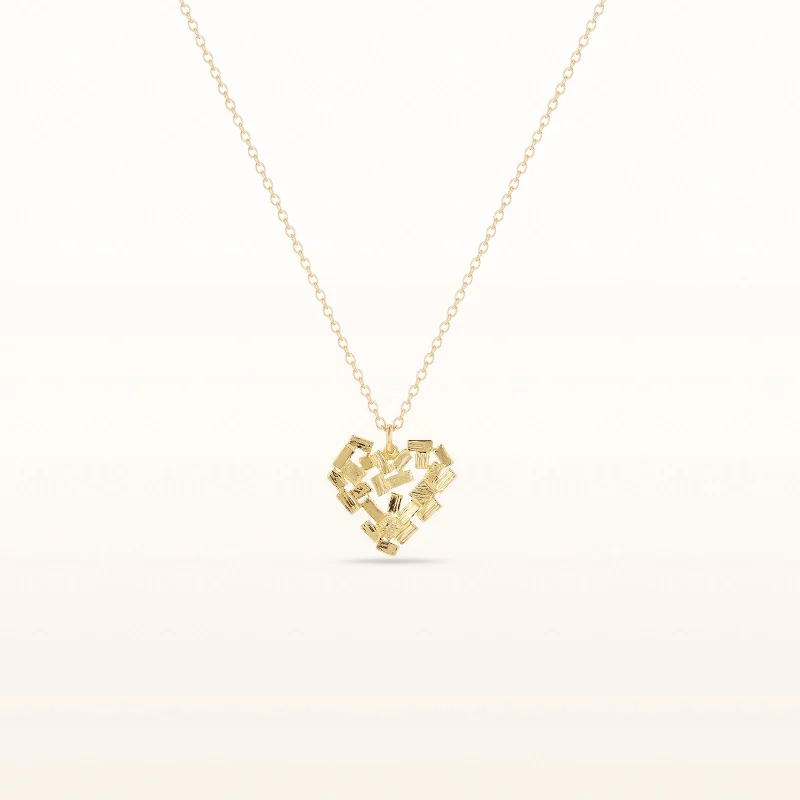 Yellow Gold Plated 925 Sterling Silver Mosaic Heart Pendant