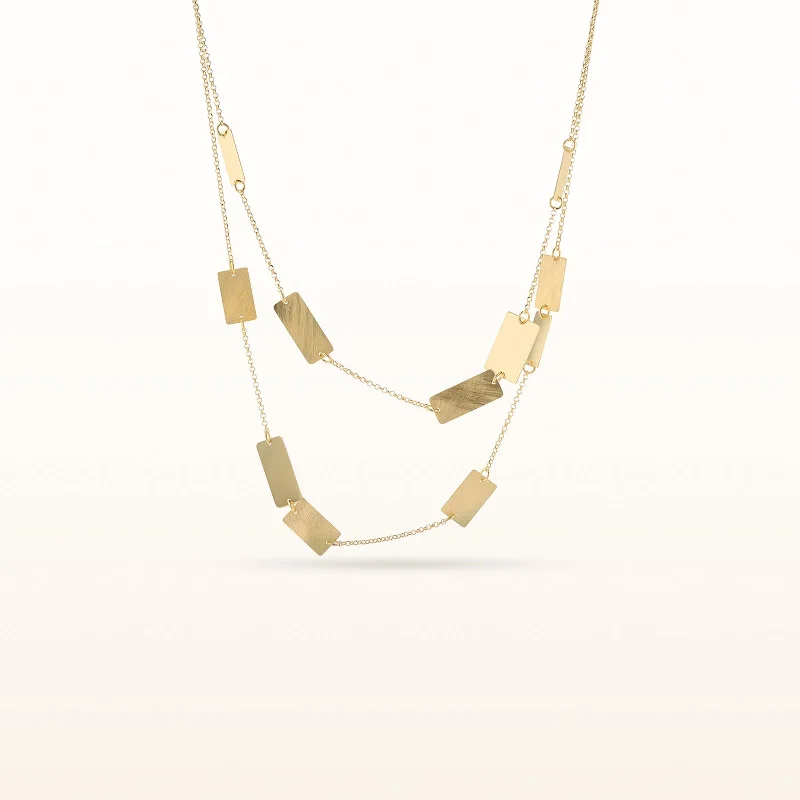 Yellow Gold Plated 925 Sterling Silver Rectangular Station Double Row Necklace